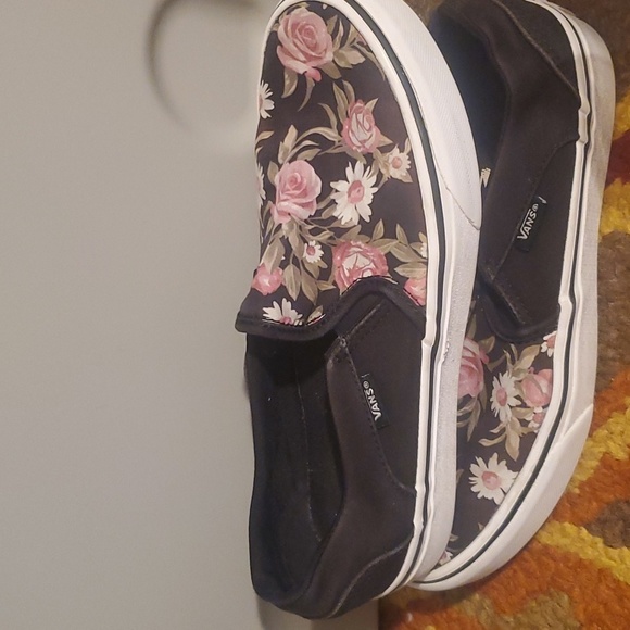 VANS 5.5/7sz. Purple Glitzy pair OR Floral Print on Black sz 6.5 big kids - Picture 6 of 12